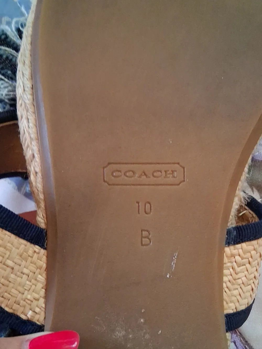 Coach Beige and Navy Floral Rope Sandals. Size 10B
